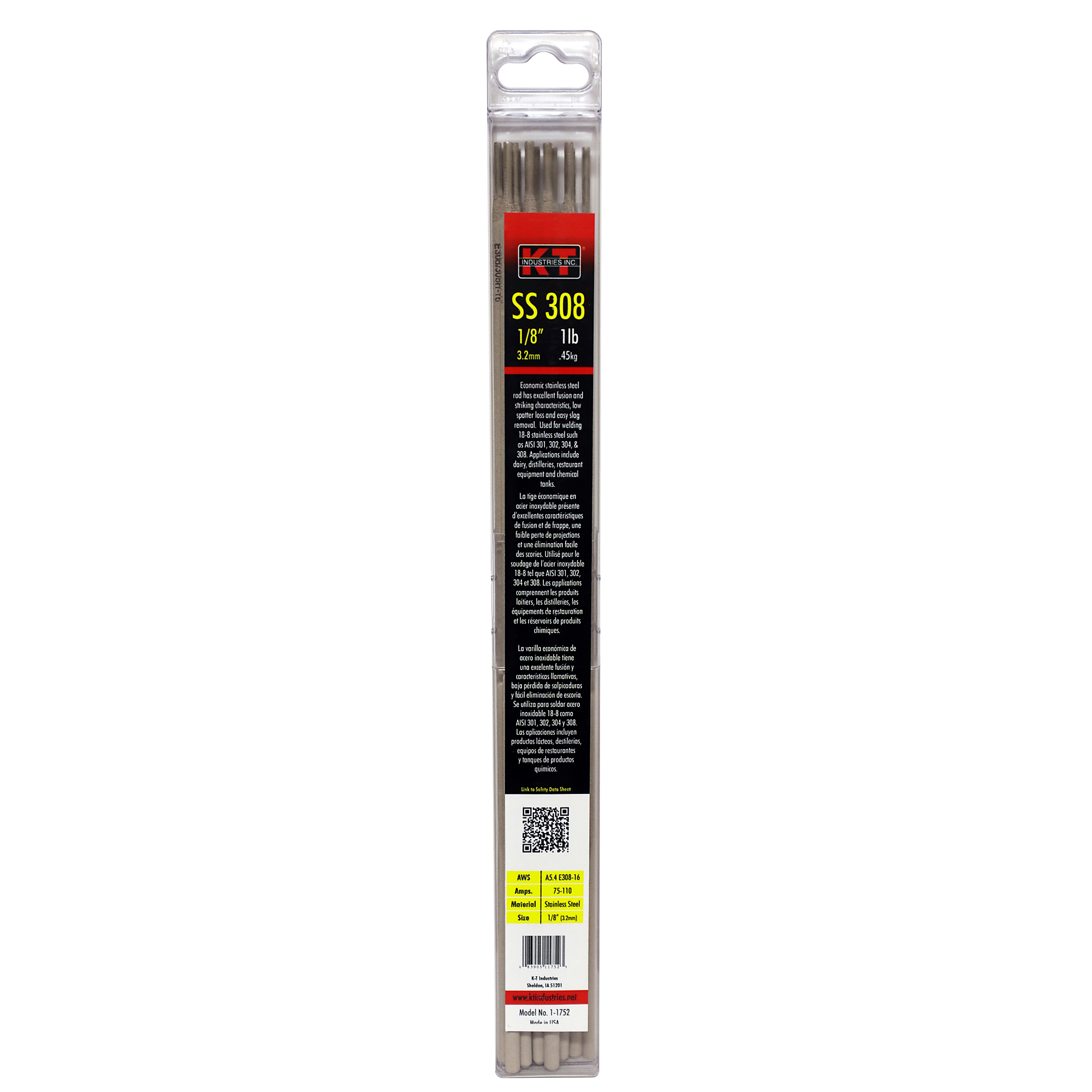K-T Industries Stainless Steel Welding Rods — 308-16, 1/8in., 1 Lb., Model# 1-1752